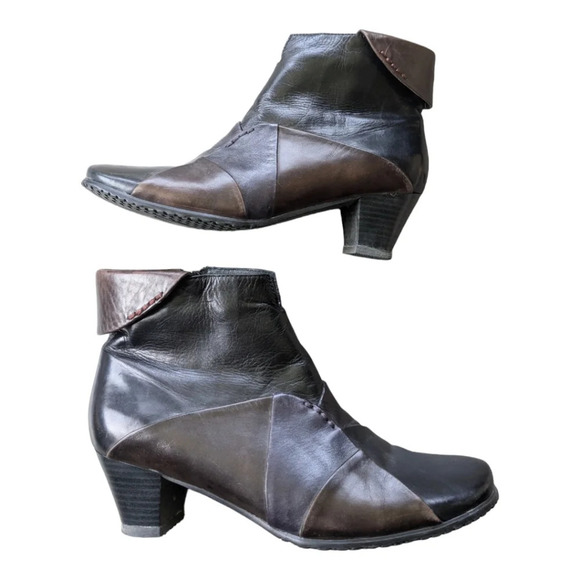 Canal  Grande Leather Ankle Boots Booties Black Brown Patchwork Embroidery 38 - Picture 5 of 10